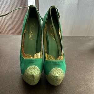 Blue Green Suede Diamond Pattern Stiletto